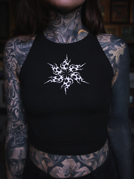 BLACK - TRIBAL FLAKE CROP TOP